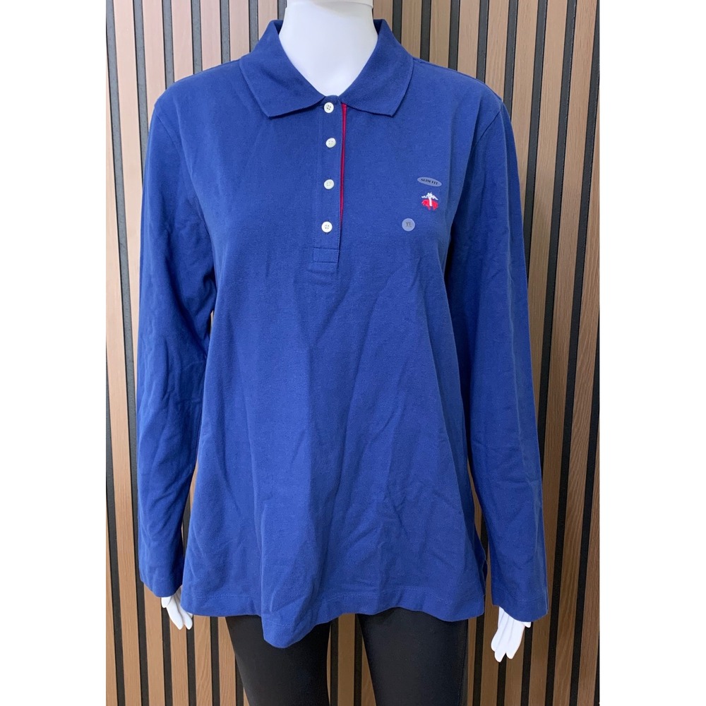 Brooks Brothers 346 Women's Blue Long Sleeve Slim Fit Polo Shirt XL NWT
